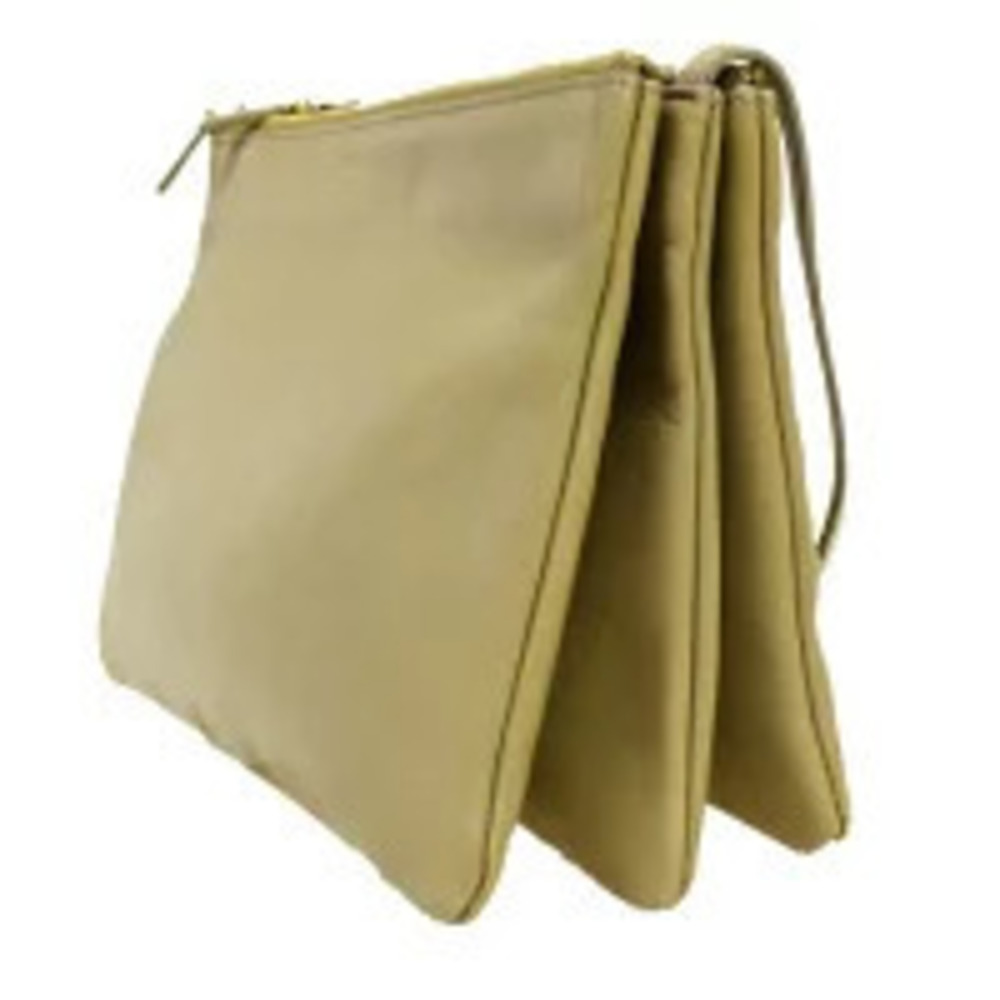 Celine Beige Leather Bag Clutch Pouch Shoulder Tan